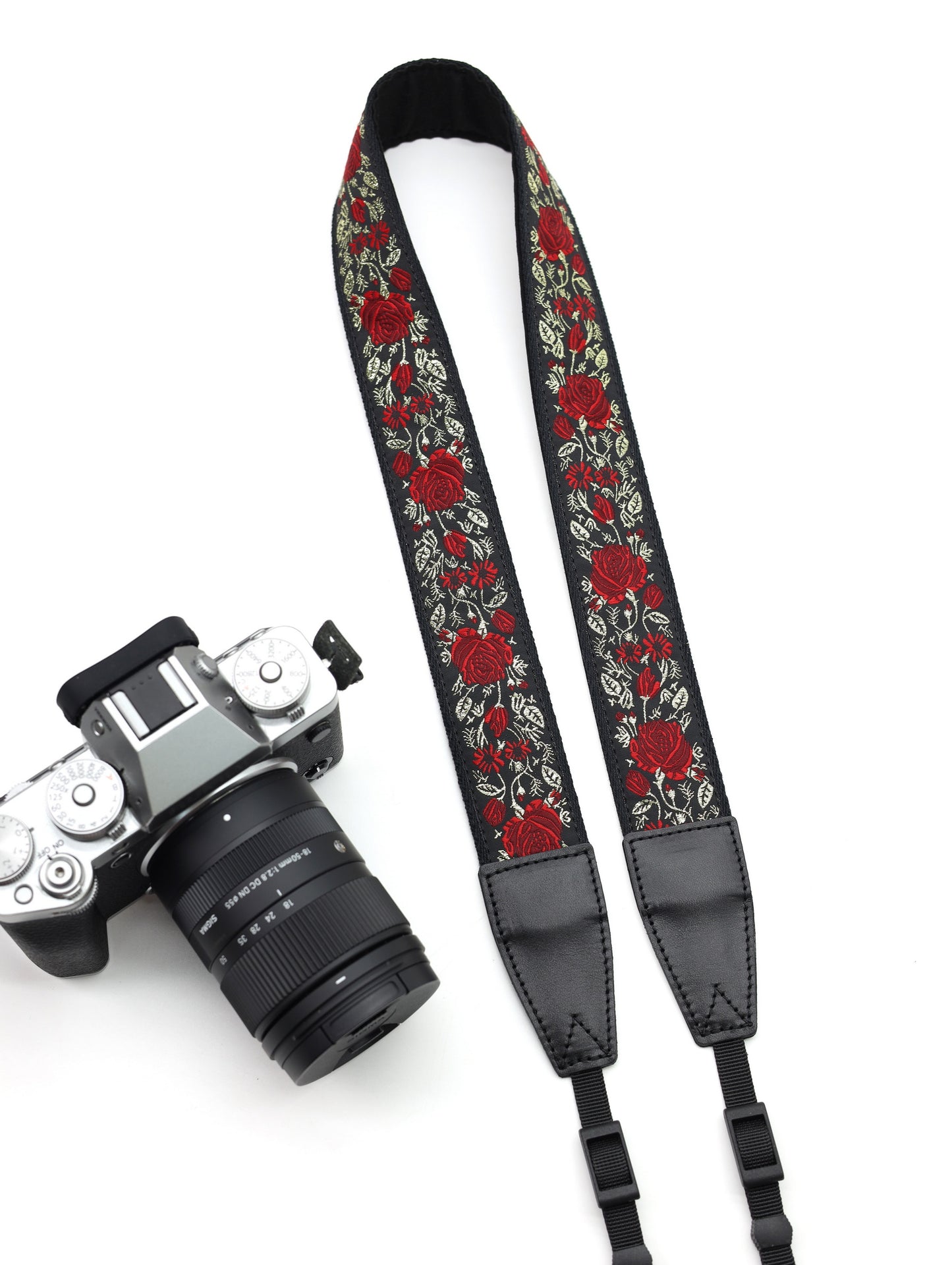 Embroidered Ribbon Camera Strap | Vintage Ribbon With Gold Metallic Thread | Photography Accessories | Holiday Gift | 1.5“ Width