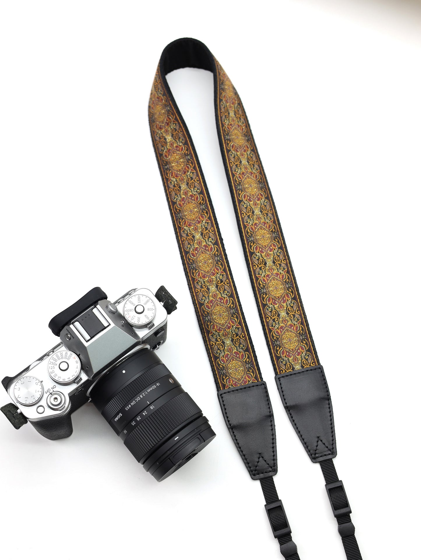 Embroidered Ribbon Camera Strap | Vintage Ribbon With Gold Metallic Thread | Photography Accessories | Holiday Gift | 1.5“ Width