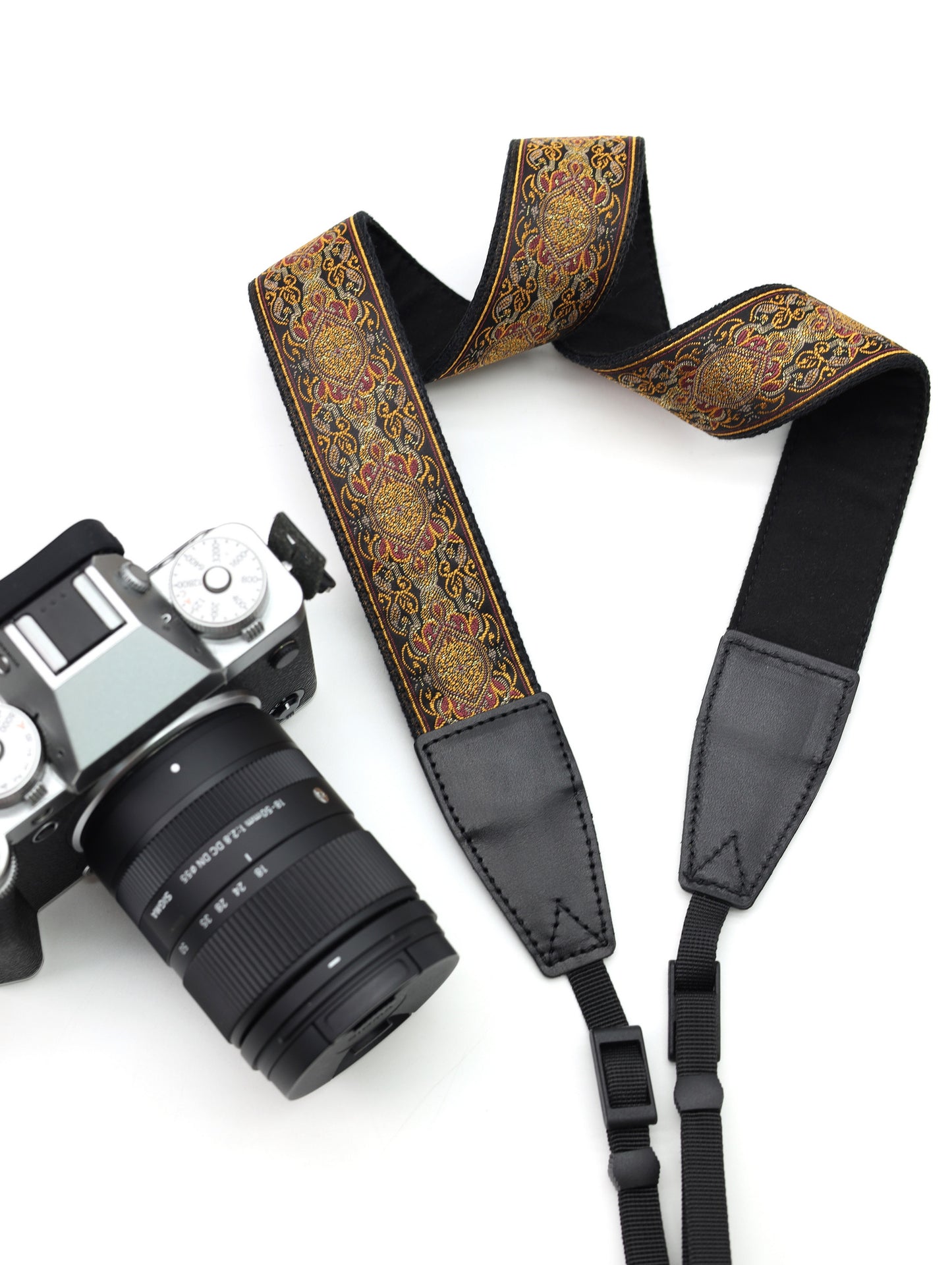 Embroidered Ribbon Camera Strap | Vintage Ribbon With Gold Metallic Thread | Photography Accessories | Holiday Gift | 1.5“ Width