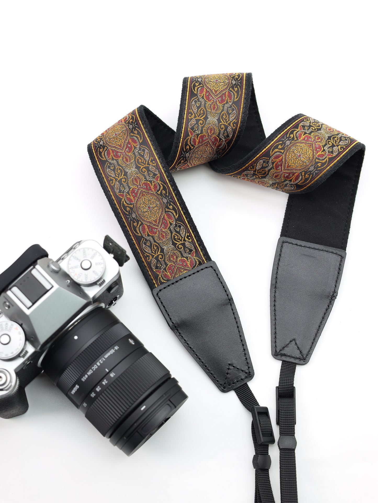 Embroidered Ribbon Camera Strap | Vintage Ribbon With Gold Metallic Thread | Photography Accessories | Holiday Gift | 2.0“ Width