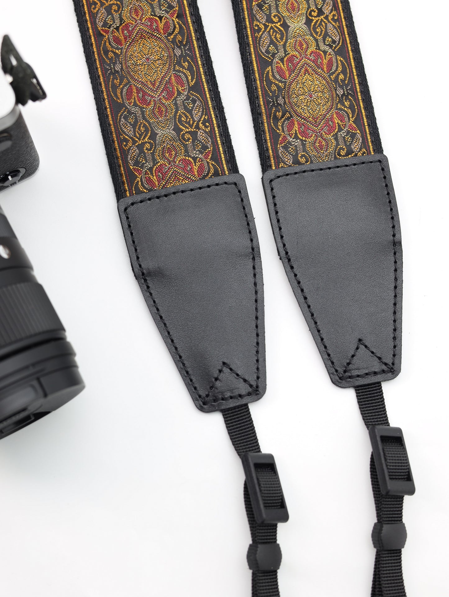 Embroidered Ribbon Camera Strap | Vintage Ribbon With Gold Metallic Thread | Photography Accessories | Holiday Gift | 2.0“ Width